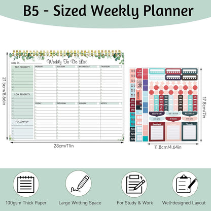 Thboxes Weekly To Do List Notepad, 8.5"x11" Desk Planner 52 Sheets, Green | 100GSM Paper Undated Habit Planner, Productivity Organizer Notepad, for Home School Office Work, Travel, College Essentials