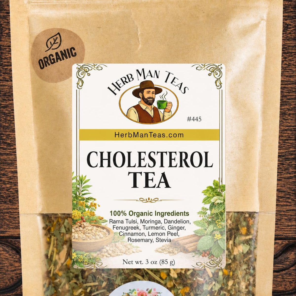 CHOLESTEROL HEALTH TEA – Traditional Herbal Tea for Healthy Cholesterol Levels with Moringa, Fenugreek, Turmeric, Cinnamon, Ginger, Tulsi & Dandelion – Premium Organic Loose Leaf Tea by Master Herbalist Khabir – Non-GMO, No Additives