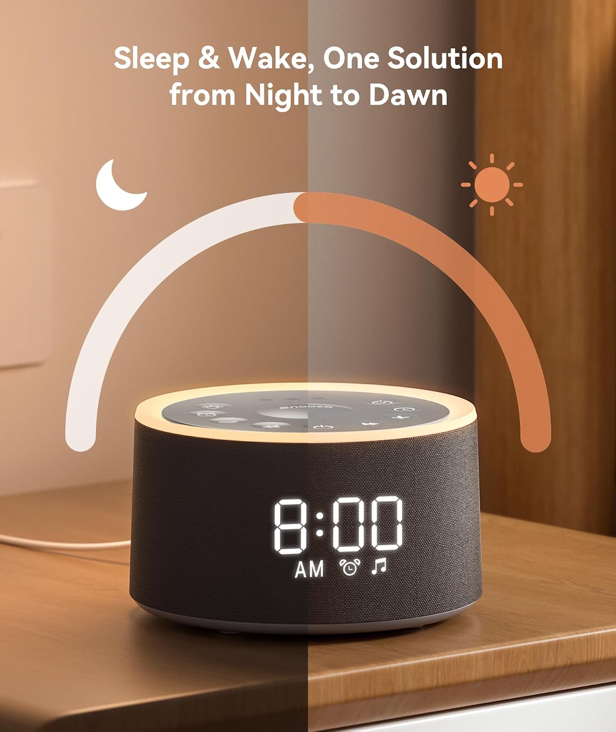 Dreamegg D1+ Sound Machine & Alarm Clock - Sound Machine for Sleep, White Noise Machine with 29 Soothing Sounds, Night Light, 0-100% Dimmable, White Noise Alarm Clock for Bedrooms Adults Baby
