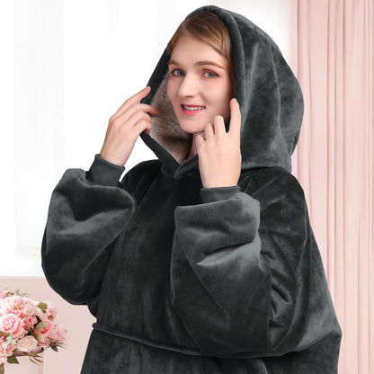 Waitu Wearable Blanket Sweatshirt Gifts for Women and Men, Warm and Cozy Giant Blanket Hoodie, Thick Flannel Blanket with Sleeves and Giant Pocket - Dark Gray