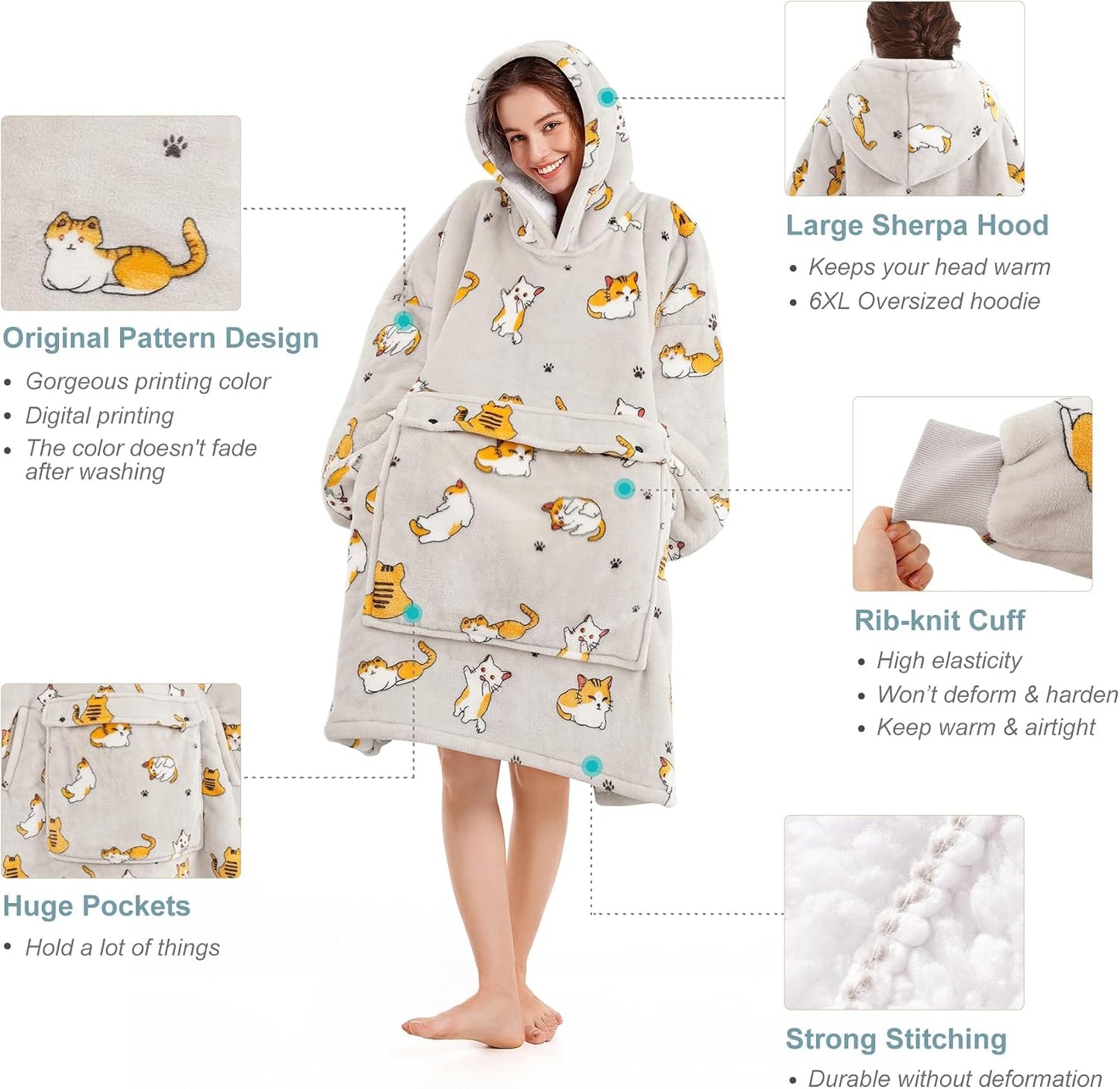 Narecte Cozy Oversized Blanket Hoodie Wearable Blanket Adults Soft Hooded Blanket Hoodie Birthday Gifts for Women Christmas - Colors B