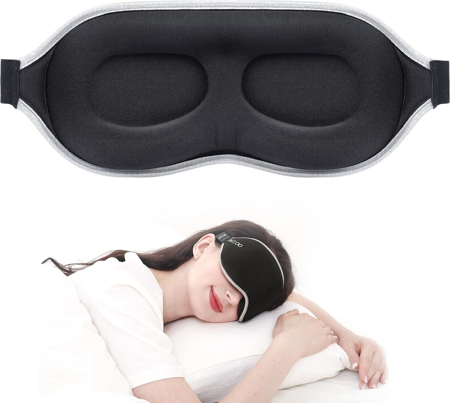 MZOO Luxury Sleep Eye Mask for Side Sleeper Men Women, Zero Eye Pressure 3D Sleeping Mask, Light Blocking Patented Design Night Blindfold, Soft Eye Shade Cover for Travel, Black