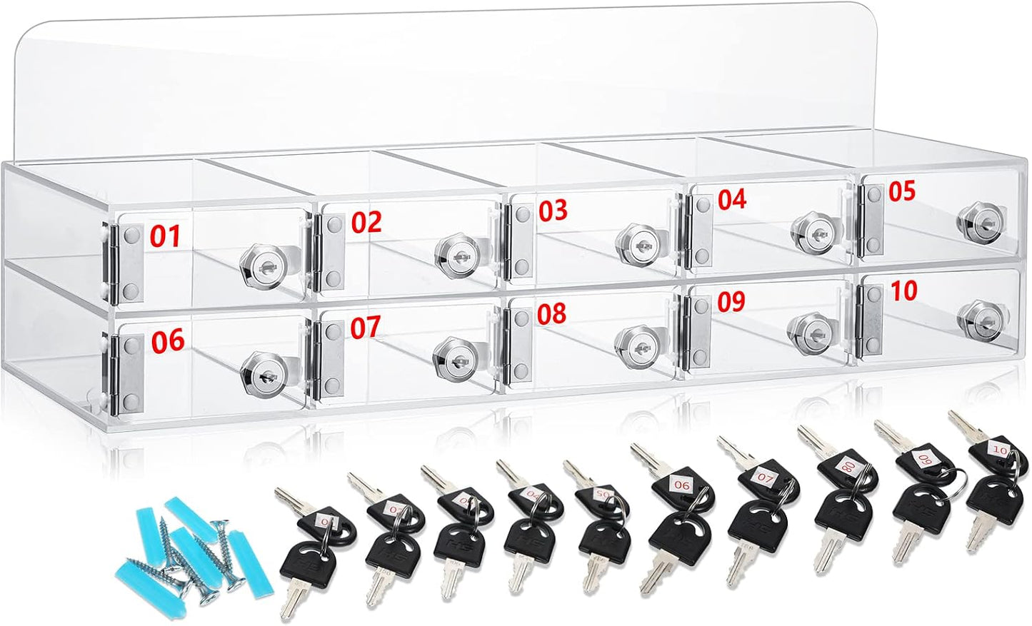 Threan 12 Slot Cell Phone Storage Box, Acrylic Clear Cell Phone Storage Cabinet Wall Mounted with Door, Locks and Keys for Office School Factory