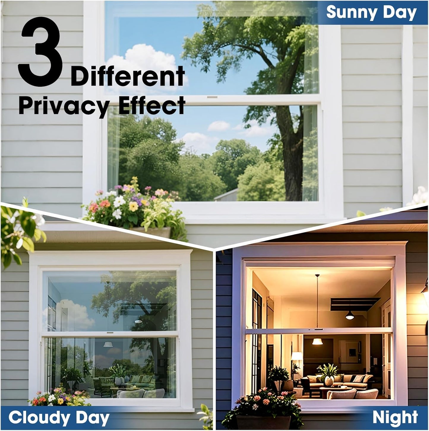 Coavas One Way Privacy Window Film, Heat Control Window Tint for Home, Sun Blocking Reflective Window Film See Out Not in, Anti UV Static Cling for Windows Office Door (Black, 17.5 Inch X 6.5 Feet)