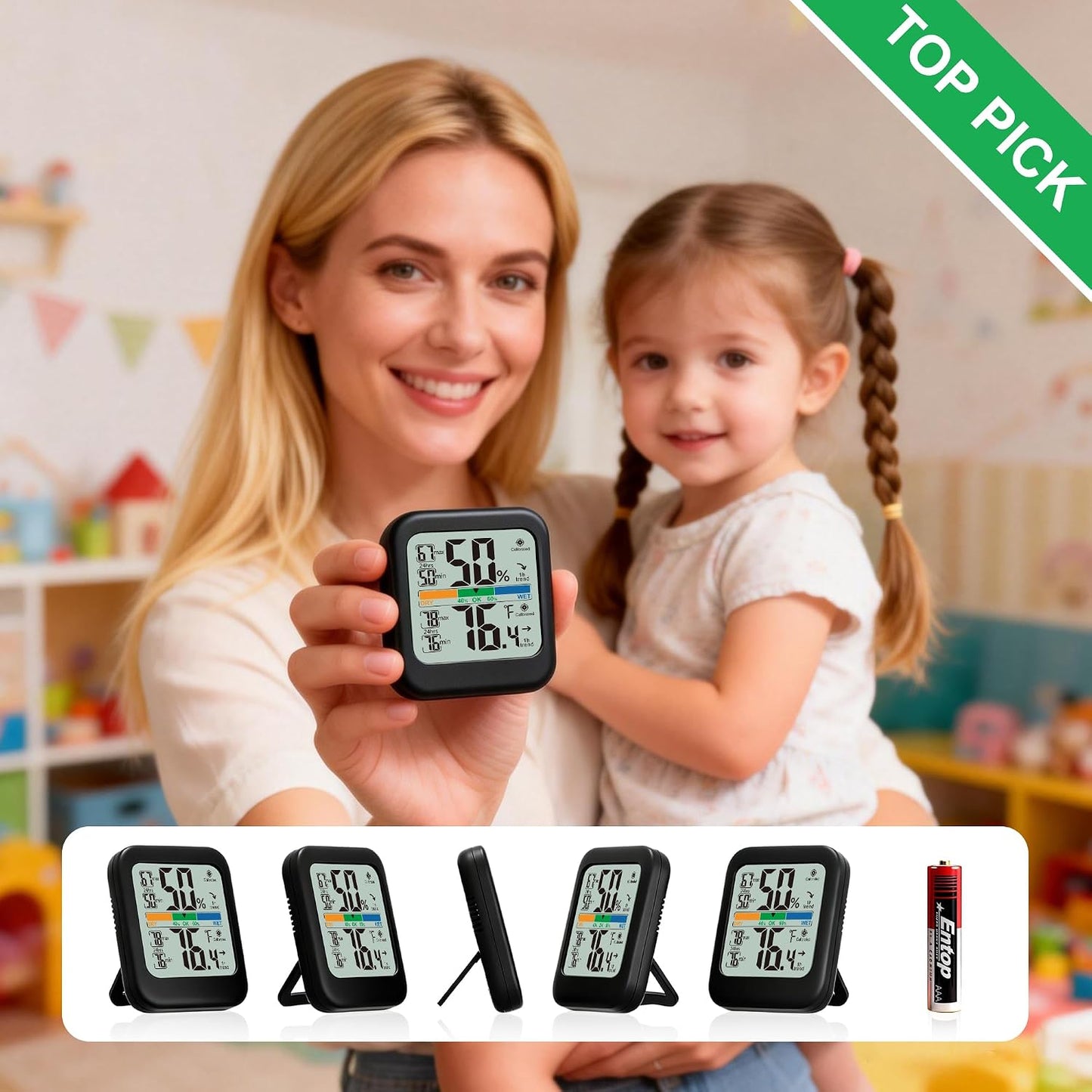 G.CATACC Digital Hygrometer Indoor Thermometer Humidity Meter Gauge, Room Thermometer Temperature and Humidity Monitor for House, Baby Nursery, Greenhouse, Reptile - Battery Included