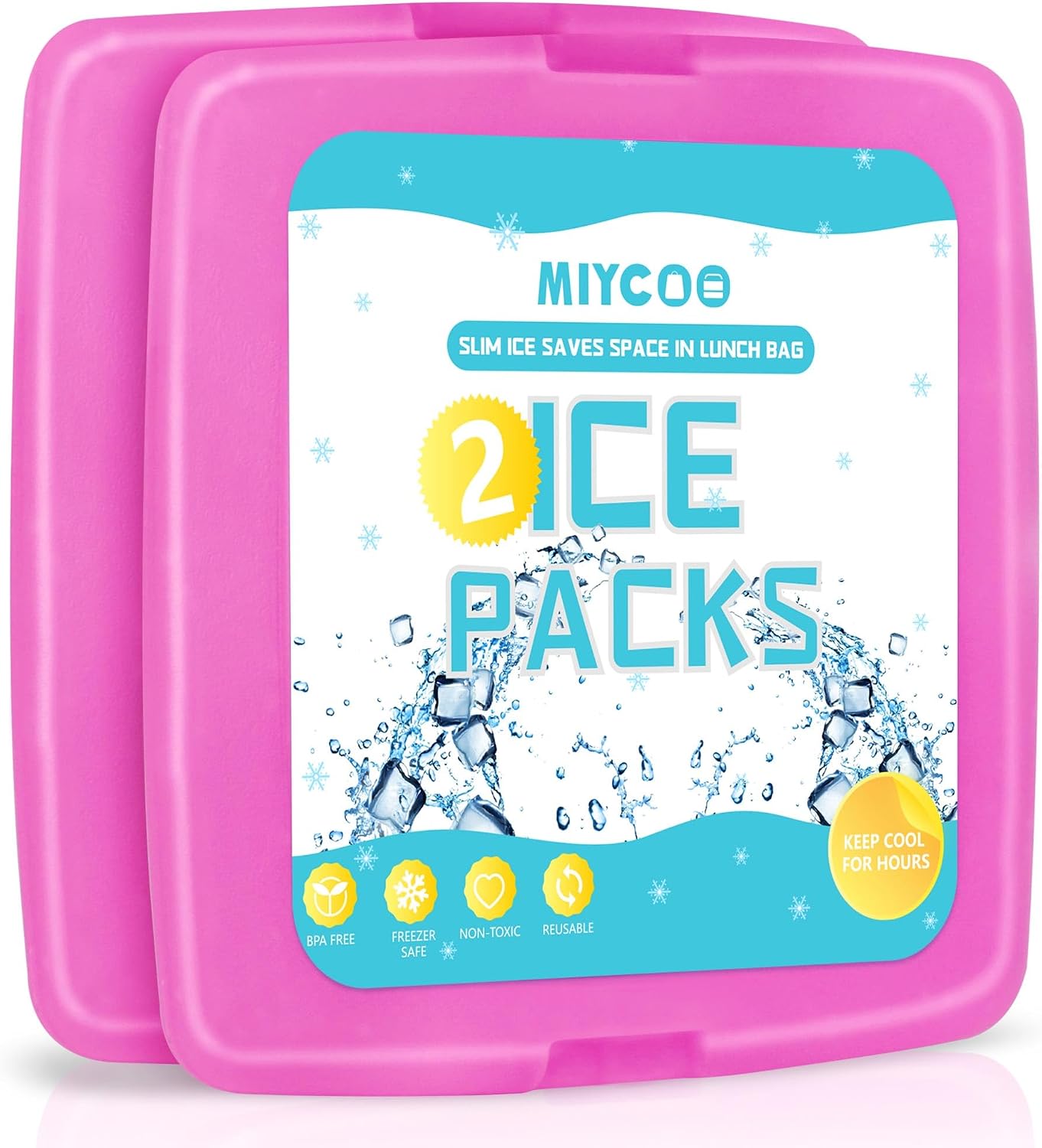 MIYCOO Ice Packs for Lunch Boxes & Coolers - Quick Freeze Ice Pack Space Saving Freezer Packs - Reusable Slim Original Cool Pack - Cooler Accessories for Beach, Camping and Fishing