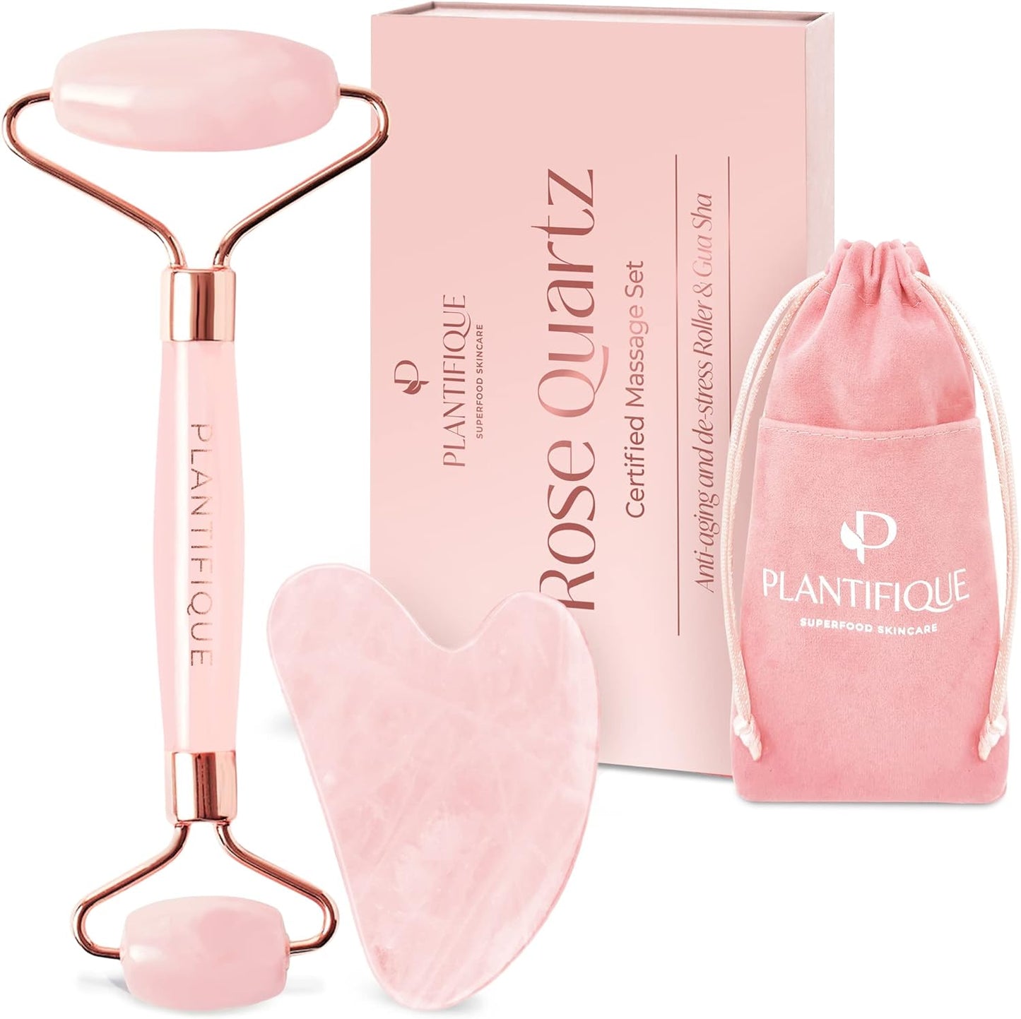 PLANTIFIQUE Stainless Steel Gua Sha and Ice Roller for Face & Body - Cooling Facial Tool Set to Reduce Puffiness, Improve Lymphatic Drainage & Soothe Skin