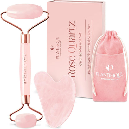PLANTIFIQUE Stainless Steel Gua Sha and Ice Roller for Face & Body - Cooling Facial Tool Set to Reduce Puffiness, Improve Lymphatic Drainage & Soothe Skin