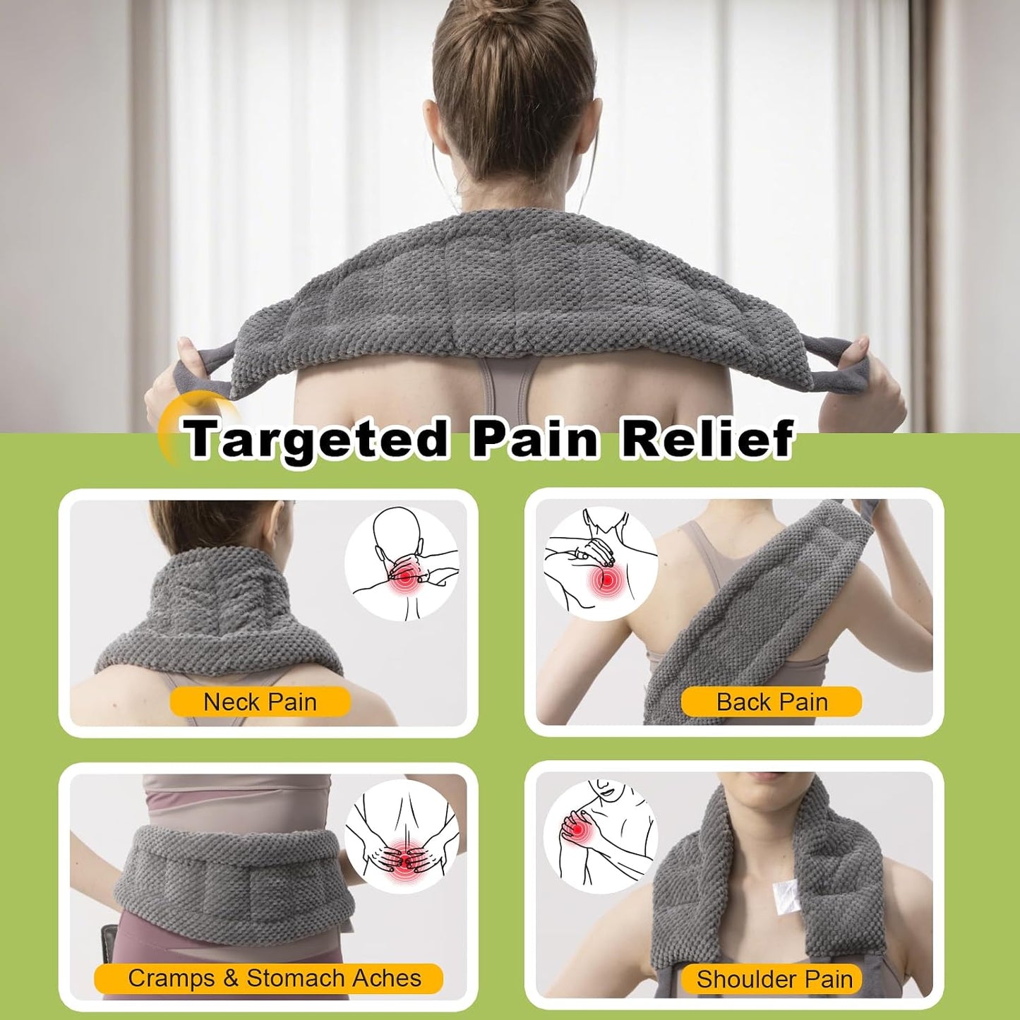 UNCN Long Wide Heating Pad for Neck and Shoulders Back 33x5.9 Microwavable Large Moist Heat Pack Warm Hot Compress Neck Wrap Weighted Bag Massage Reusable Herbal Nature Calming Portable 1.95Pounds