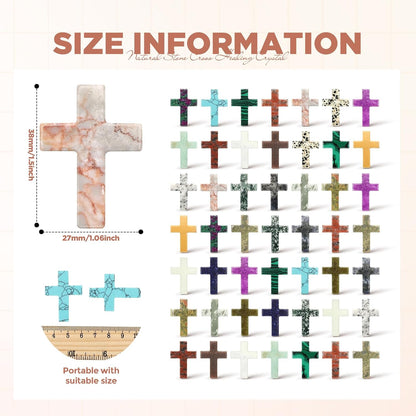 Nuenen 50 Pcs Cross Charm for Women Man Celebration Grad Decor Crystal Pocket Cross Necklace Natural Worry Stone Gift for Jewelry Making Craft Festival Decor(0.71 x 0.98 x 0.24 Inch,Fresh)