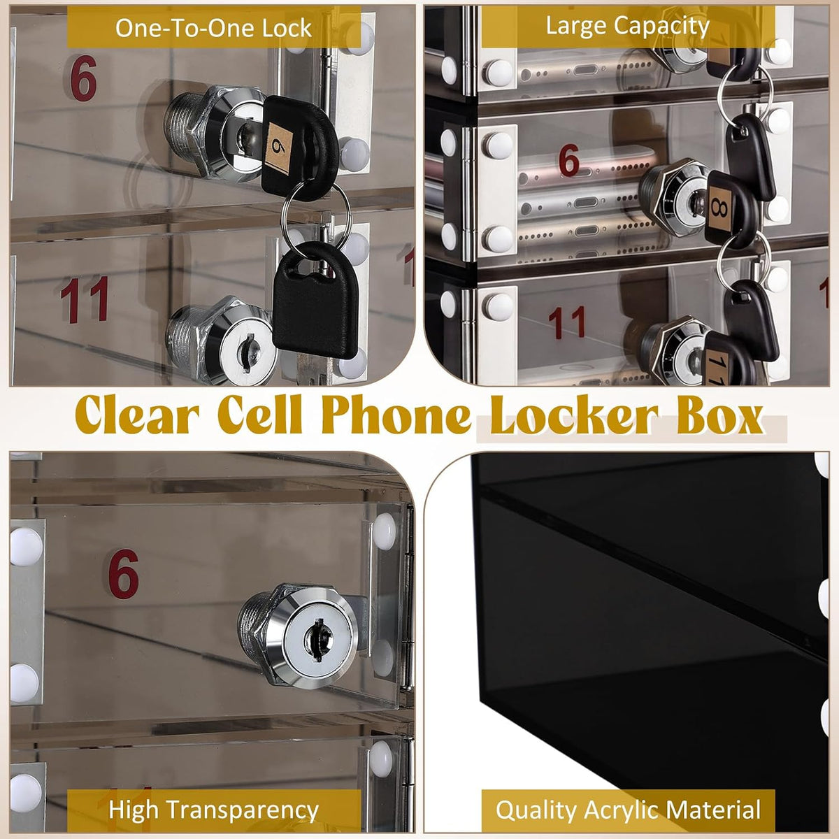 Layhit 20 Slots Cell Phone Locker Box for Classroom, Back to School, Clear
