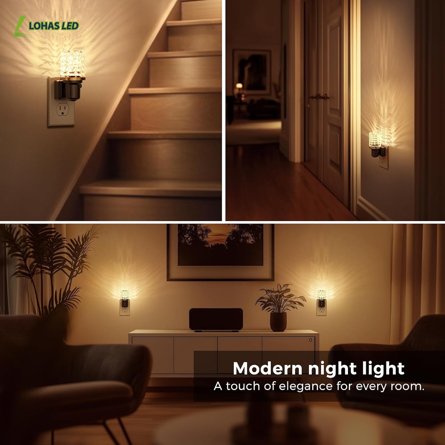 L LOHAS LED Night Light, Dimmable Night Lights Plug into Wall, Automatic Night Lights Plug in with Auto Light Sensor,Adjustable Brightness Amber LED Night Light, for Bedroom Hallway Home Decor