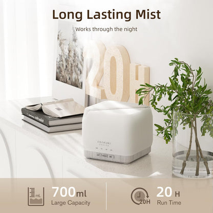 ASAKUKI Essential Oil Diffuser for Home Large 700 ml Humidifier | Automatic Shut-Off, Quiet Aromatherapy Diffuser with 7 LED Lights for Living Room, Kitchen, Bedroom, Hotel - White