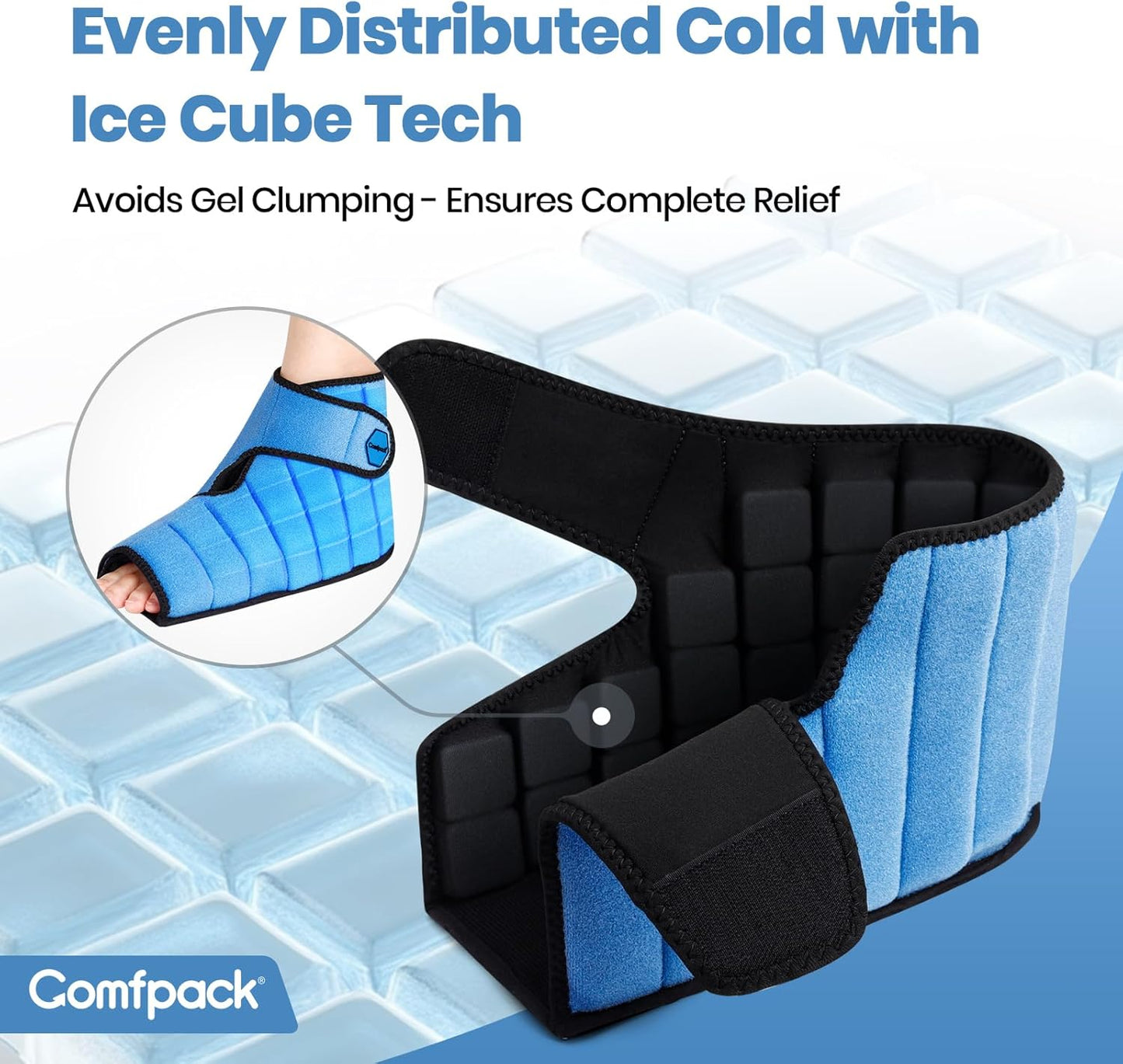 Comfpack Ankle Ice Pack Wrap, 2 Hours Long Lasting Cold Therapy for Swelling, Sprained Ankle, Achilles Tendonitis, Plantar Fasciitis Relief, Heel Pain, Reusable Ice Wrap for Surgery Recovery
