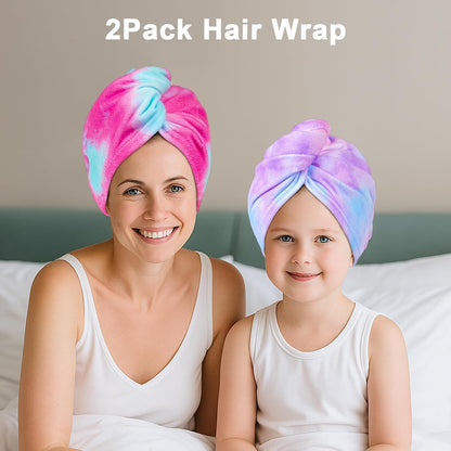 Unicorn Castle Microfiber Hair Towel for Kids 2Pack Hair Wrap Towels Absorbent Hair Drying Towel Wrap Hair Turbans for Curly Thick Hair, Pink White Strawberry