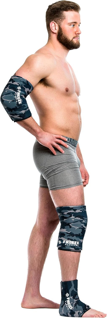 FreezeSleeve Ice & Heat Therapy Sleeve- Reusable, Flexible Gel Hot/Cold Pack, 360 Coverage for Knee, Elbow, Ankle, Wrist- Blue Camo, Large