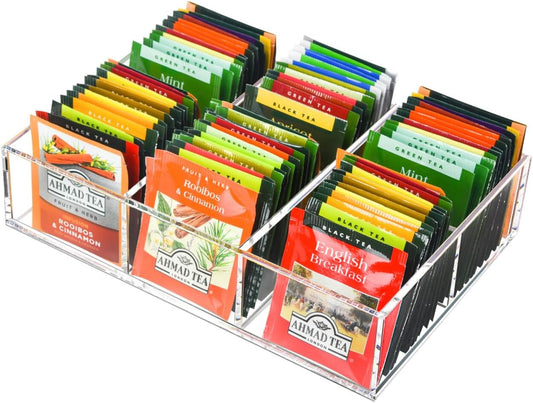 Tasybox Acrylic Tea Bag Organizer, Clear Tea Bag Holder, Drawer Organizer