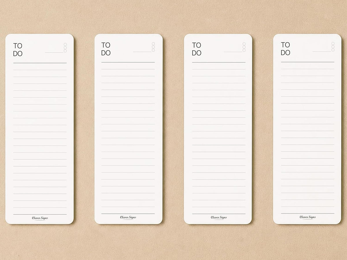 Skinny To Do List Notepad 4 Pack, 2.9" x 8.3", 50 Sheets Each, Undated Daily To Do Planner with Deadline Column, Thick Premium Paper, Cardboard Backing, Minimalist Checklist Memo Pad for Home, Office & School