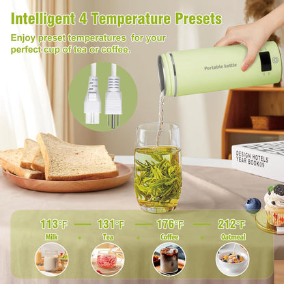 Travel Electric Kettle Portable Mini Kettle,Small Hot Water Boiler with 4 Temperature Settings,304 Stainless Steel,Fast Boiling Water with Auto Shut-Off and Boil Dry Protection,400ml (Beige, 400ML)