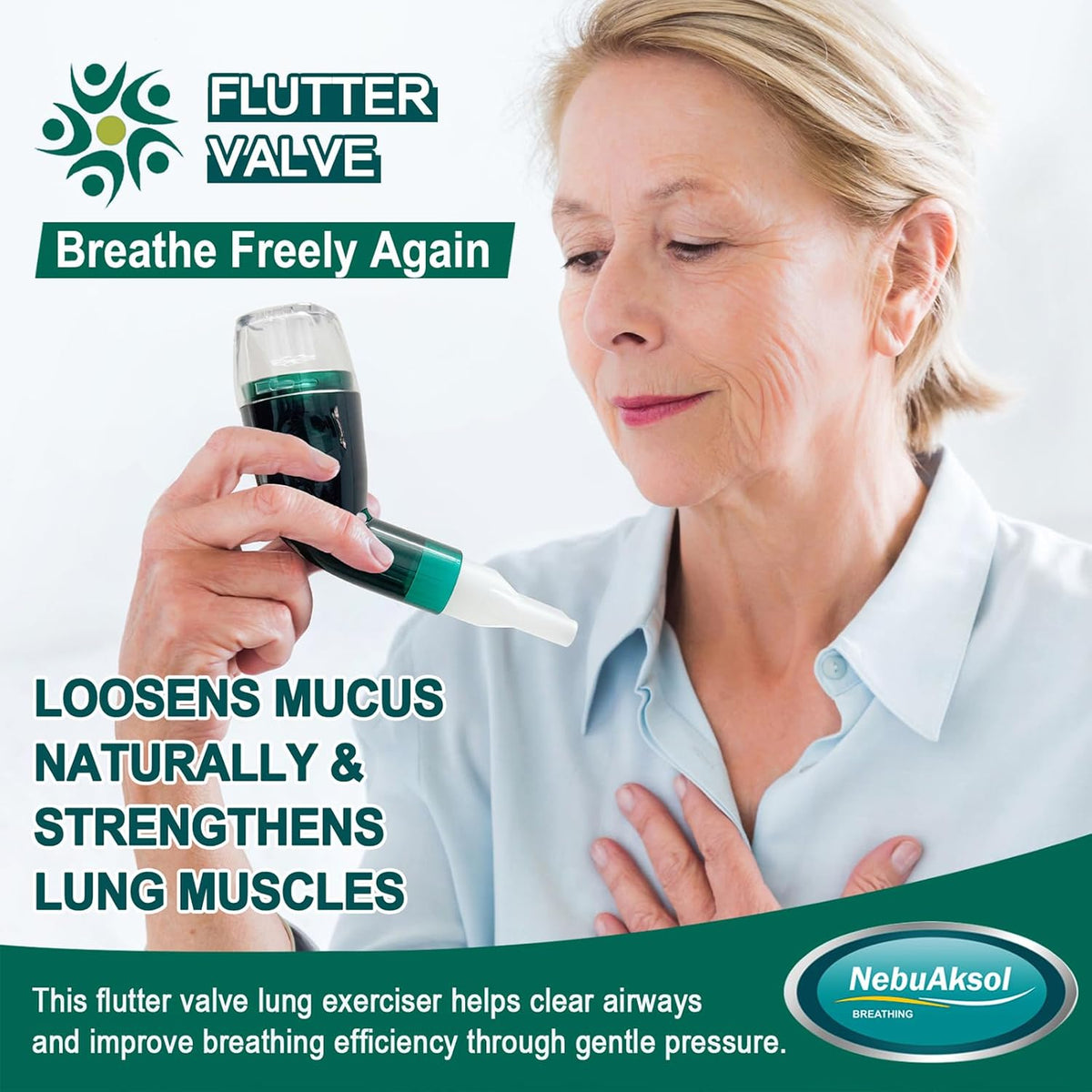 Flutter Valve Breathing Exercise Device for Lungs, Portable Lung Exerciser & Mucus Clearance Device, Adjustable Resistance for Mucus Removal
