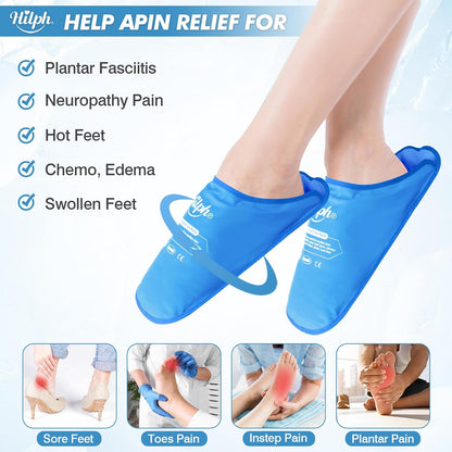 Hilph Foot Ice Pack Slippers,1 Pair Ice Pack for Foot and Toes for Plantar Fasciitis, Gout, Bunions & Neuropathy Relief, HSA or FSA Eligible Hot Cold Therapy Gel Slippers for Surgery Recovery, Blue