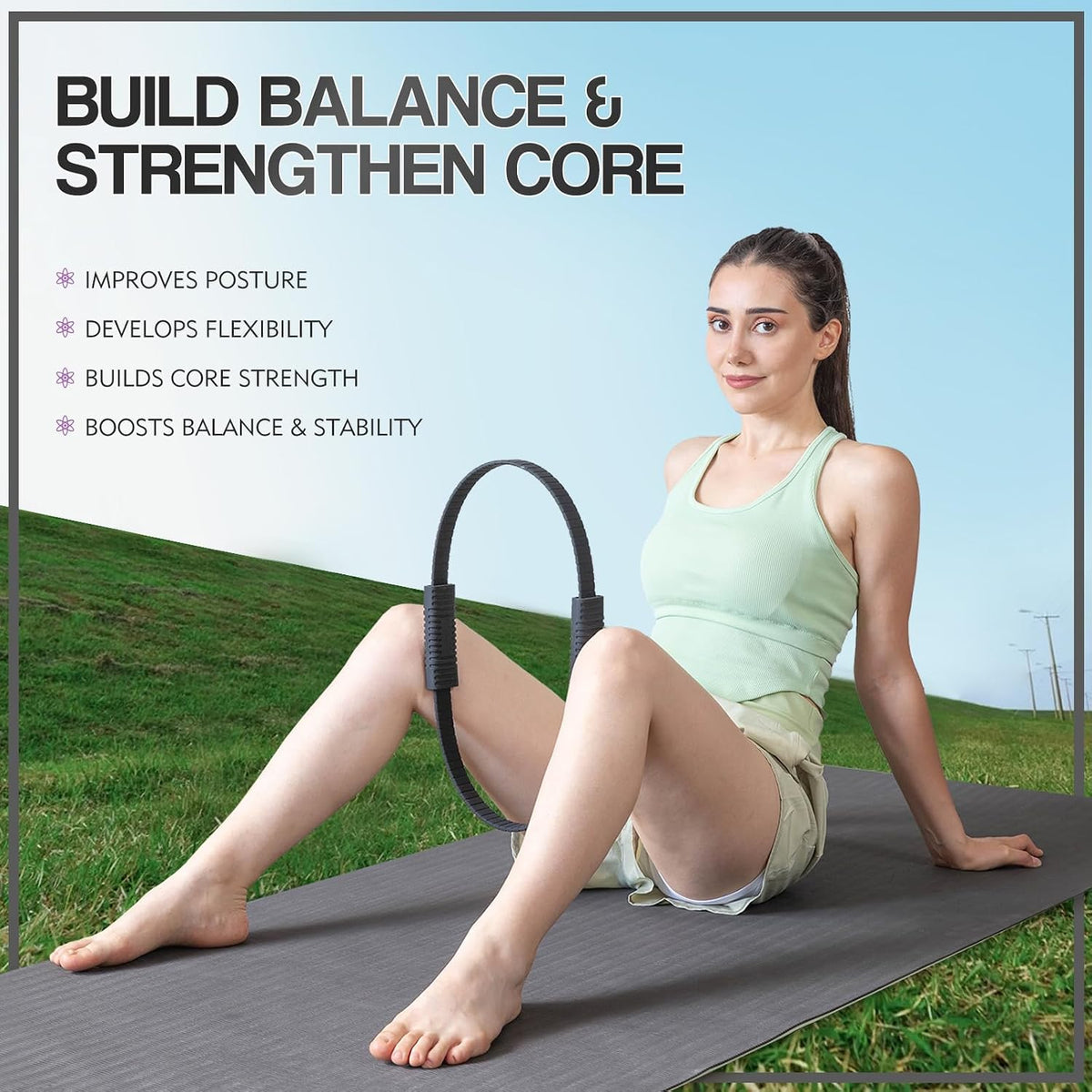 Pilates Kit, 13.5" Pilates Ring with Mini Ball & Resistance Bands