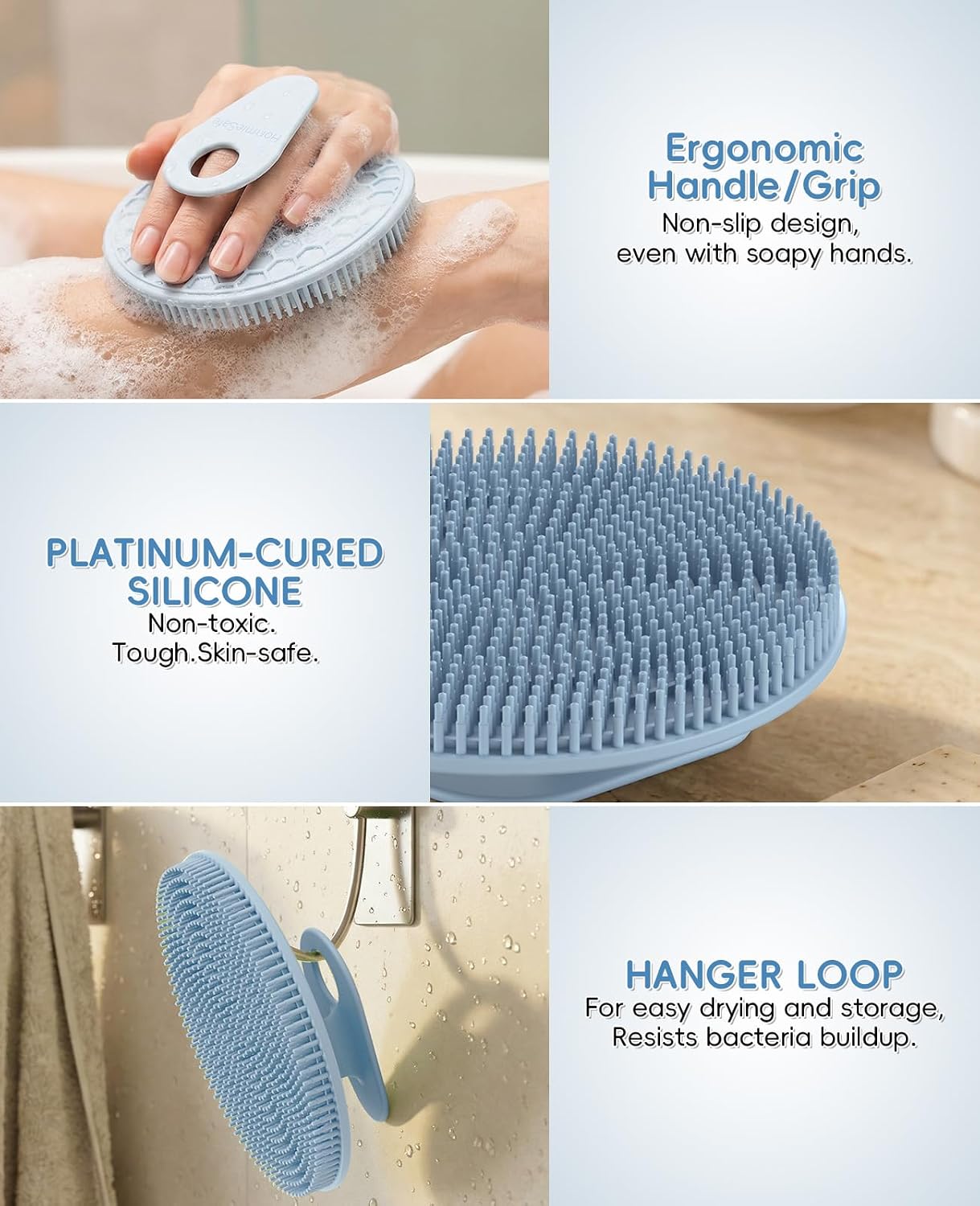 2 Pack Soft Silicone Shower Brush, Body & Face & Short Hair Wash, Bath Exfoliating Skin Massage Scrubber, Dry Skin Brushing Glove Loofah, Fit for Sensitive and All Kinds of Skin (PeonyPink+Green)