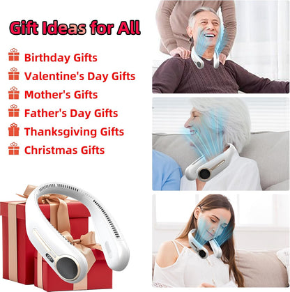 Portable Neck Fan, Personal Wearable Bladeless Fan, 6000mAh USB Rechargeable, 360° Airflow, LED Display, 4-Speeds, Hands Free Fan for Outdoor Indoor, Birthday Gifts for Men Women Dad Mom (Black)