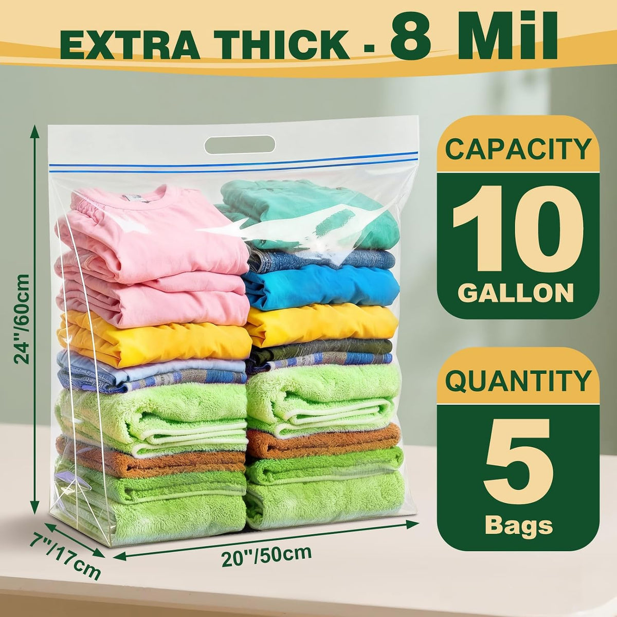 TUXIYA 20 PACK 25 Gallon Extra Large Storage Bags,35.5"x 24"x 7"Zipper Bags