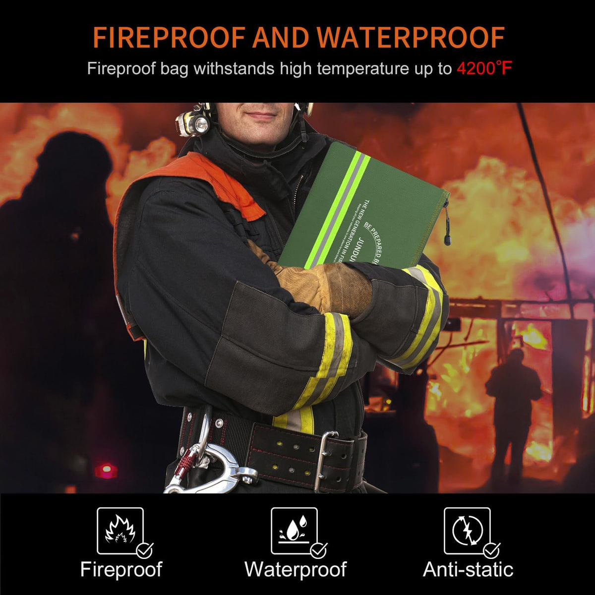 JUNDUN Fireproof Document Bags,14.2”x 10.0”Waterproof Fireproof