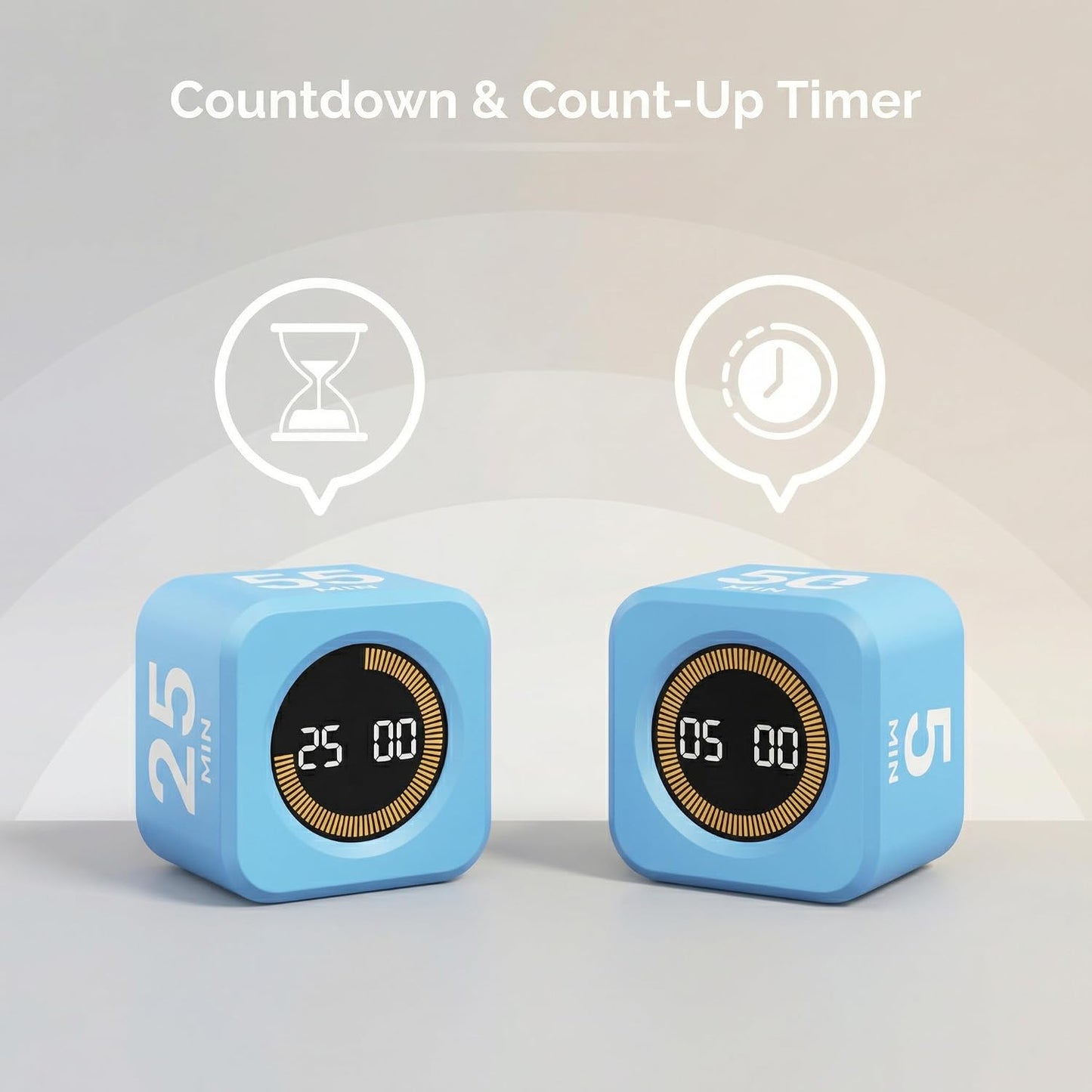 KADAMS Pomodoro Timer – Visual Cube with 5/10/30/60 Min Presets, LED Countdown Ring & Count Up Mode, Silent Flip Productivity Timer for Study, Classroom, Office, Cooking