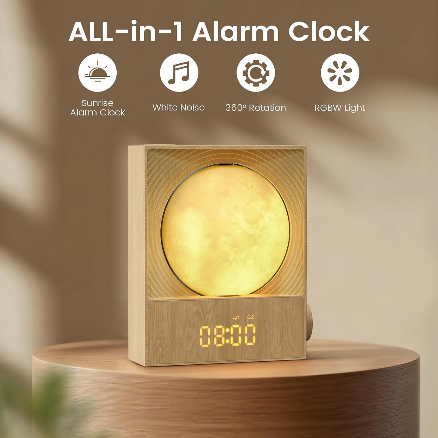 Sunrise Alarm Clock, White Noise Machine, Wood Grain
