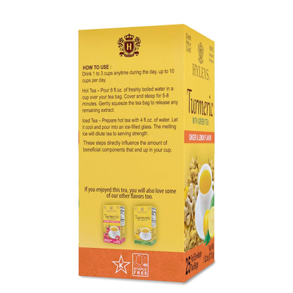 HYLEYS Turmeric Green Tea with Ginger and Lemon, Kosher, 25 Tea Bags