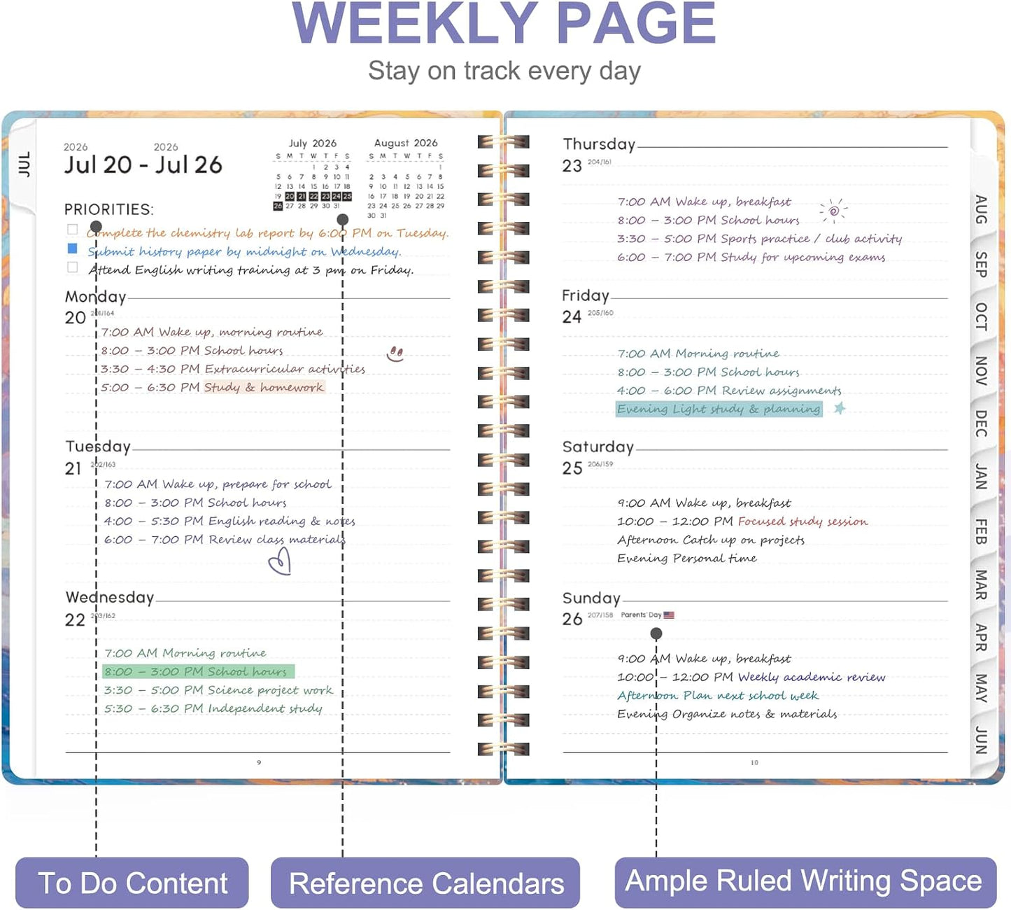 Planner 2026-2027, Weekly and Monthly Calendar Planner, JUL 2026 - JUN 2027 | Academic Year, Daily Agenda Book, A5(6.3'' x 8.5''), Sprial Bound, Inner Pocket, Office School Use