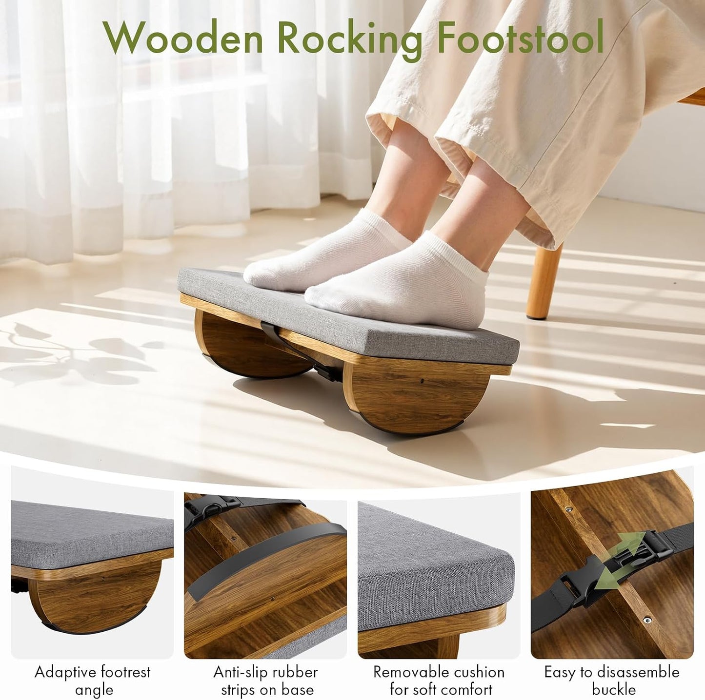 Ergonomic Wooden Footrest for Under Desk, Foot Rest with Anti-Slip Surface, Comfortable Desk Foot Stool for Office Home Gaming, Improve Posture & Promote Blood Circulation