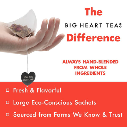 Big Heart Tea Co. Tea Bags - Fiery Masala Chai - Certified Organic, Ayurvedic Herbal Decaf Tea with Small Batch Ground Sweet Herbs and Spices including Adaptogenic Tulsi, Rooibos, Ginger, 10 Tea Bags