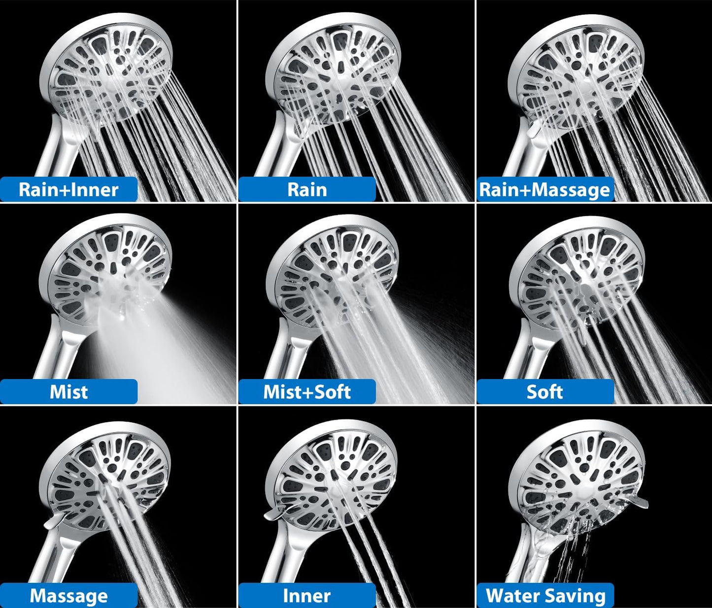 INAVAMZ Shower Head with Handheld High Pressure: Hand Held Shower Head & Rain Shower Head 2-IN-1 Shower Head with 59" Rotatable Stainless Steel Hose, Shower Trim Systems, Sliver 2.5 GPM 15391 Filter