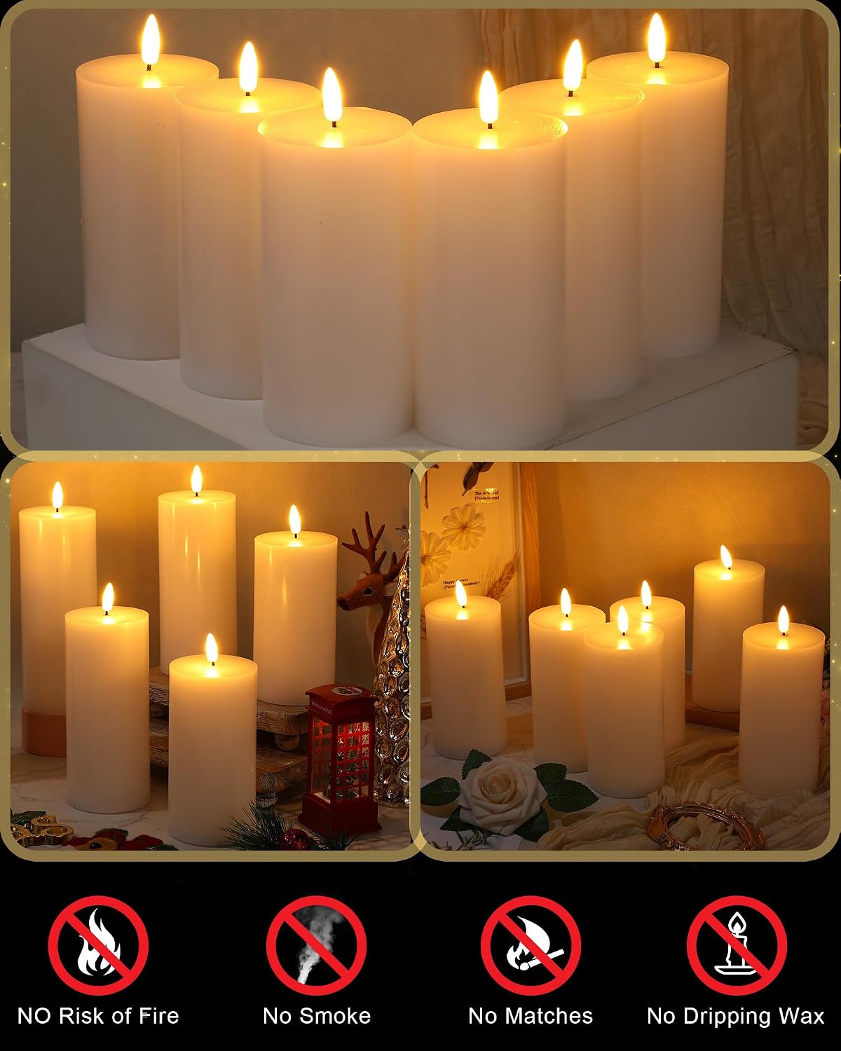 VIHOSE 12 Pack White Flameless Candles Set with Remote and Timer Flickering Flameless Battery Candles Flat Top LED Pillar for Wedding Outdoor Home Festival Decoration(D 3'' H 4'' 5'' 6'')