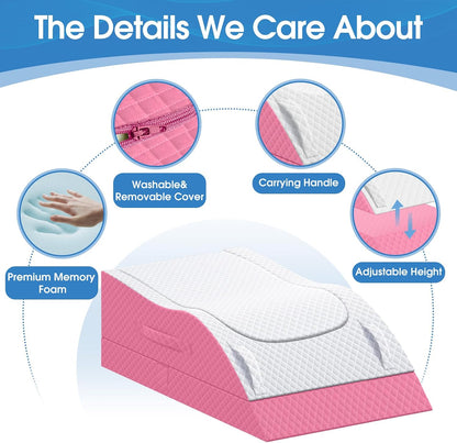 TranquilRelax Elevation Pillows for Leg After Surgery, Memory Foam Adjustable Wedge Pillow for Injury or Rest, Ankle Pillow for Sleeping Blood Circulation, Grey/Single Leg
