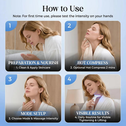 7-Color LED Red Light Therapy Face & Neck Massager - Anti-Aging Facial Sculptor with Heat, Vibration, Lifting, Firming, Timer for Visible Skin Tightening, Rechargeable At-Home Beauty Device