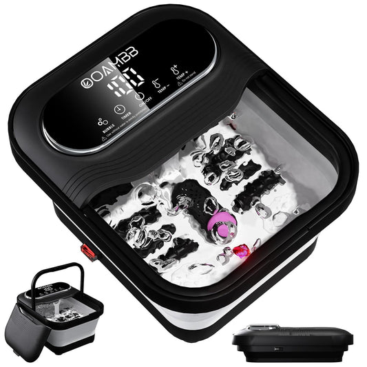 OOAMBB Collapsible Foot Spa with Heat, Bubble and Temp Control, Foot Bath Massager with XL Touch Screen and Massage Rollers, Foot Soaking Tub, Pedicure Foot spa for Stress Relief (Grey)