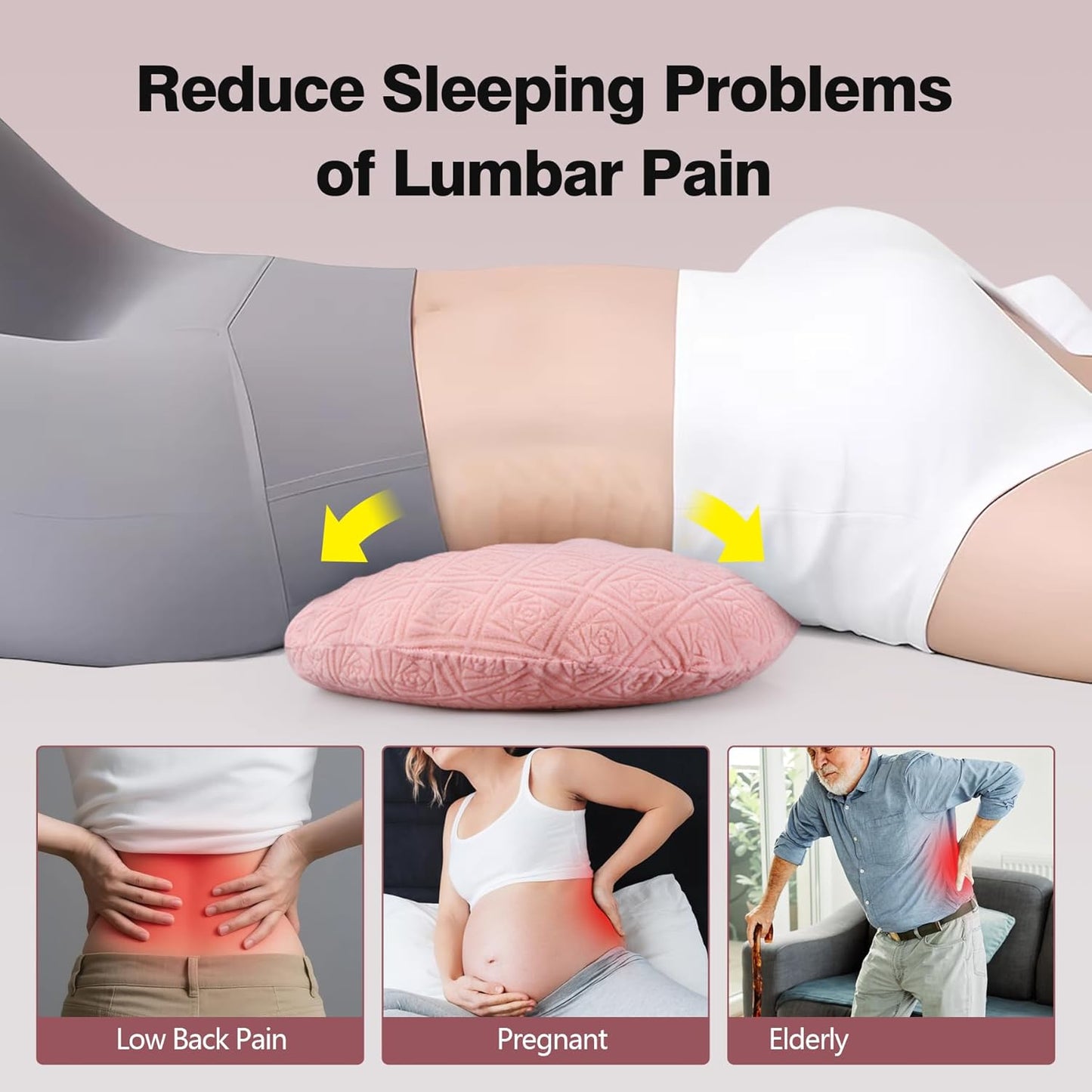 COMFYTHERA Lumbar Support Pillow for Sleeping Memory Foam Lumbar Support Cushion for Lower Back Pain Relief, Back Support Bed Pillow Waist Support (Dark Blue, Large)