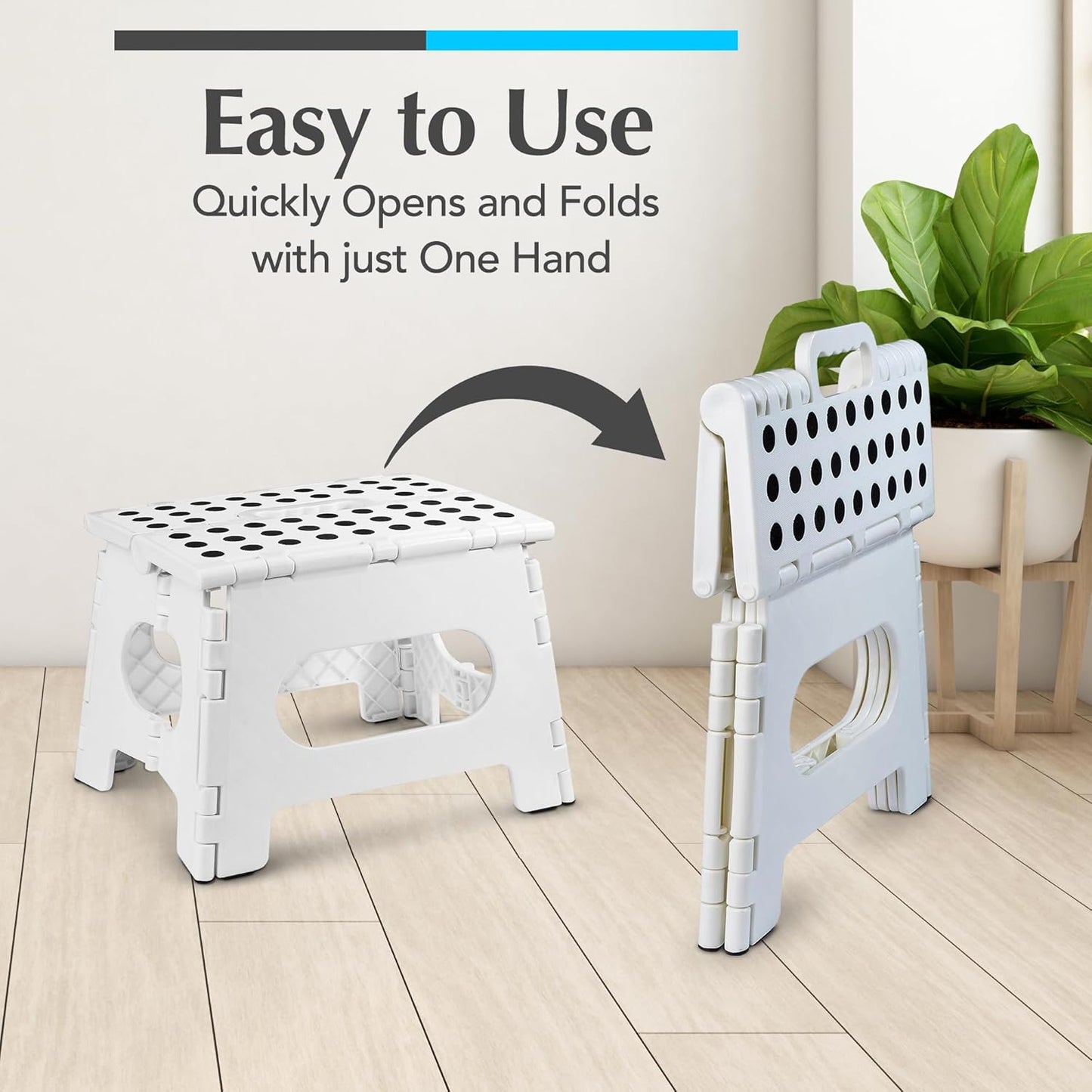 Handy Laundry Folding Step Stool - Sturdy Enough Collapsible Stool to Support Adults - Opens Easy with One Flip - Great for Kitchen, Bathroom or Bedroom (Black - 9 Inch)