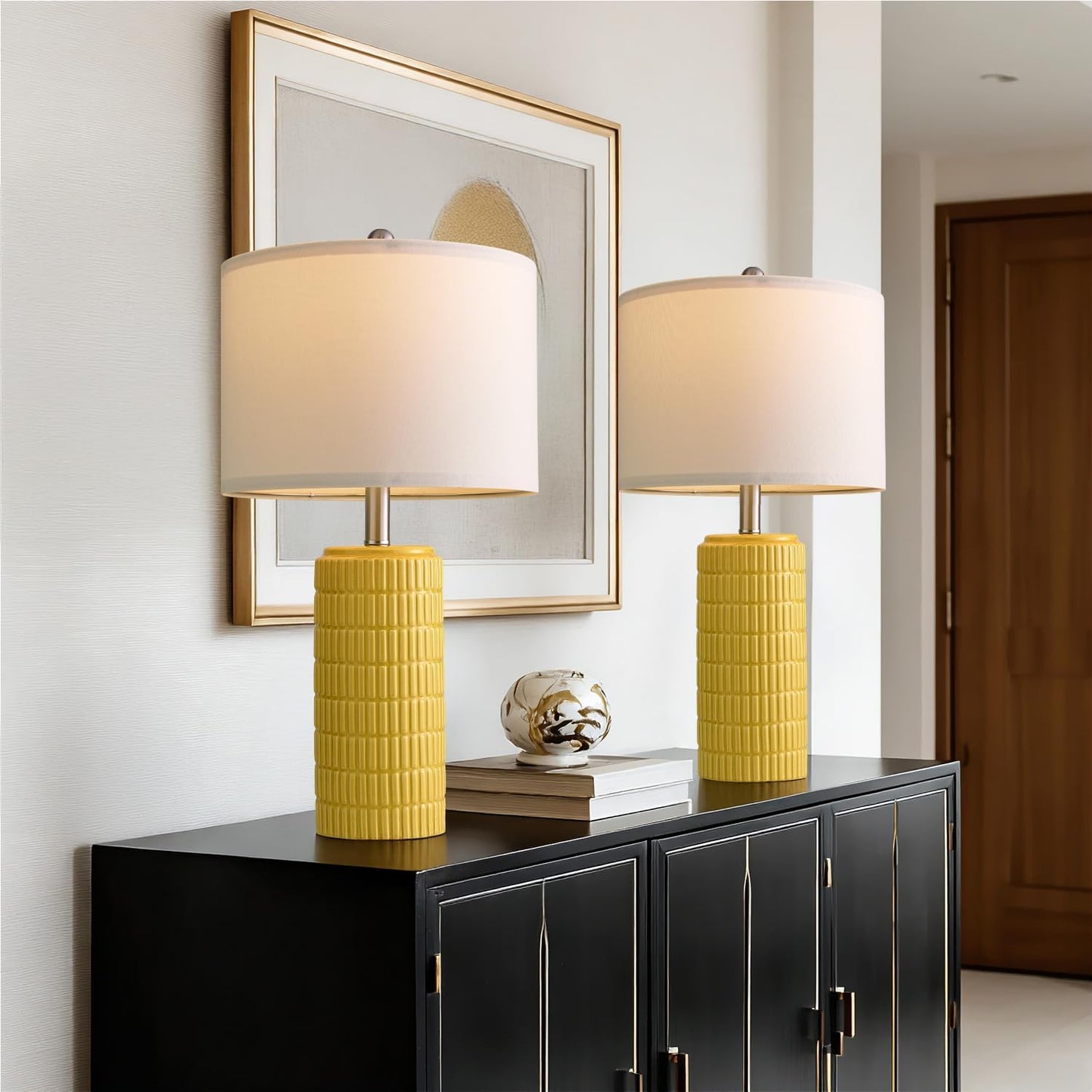 PoKat 23" Modern Ceramic Table Lamp Set of 2 for Living Room White Desk Lamps for Bedroom Farmhouse Bedside Nightstand Lamp House Warming Gifts New Home Decor End Table Lamps Gifts for Women Mom Beige