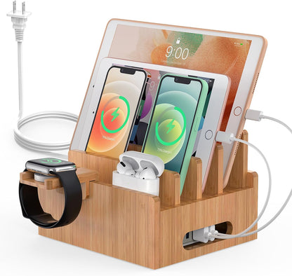 Pezin & Hulin Bamboo Charging Station with USB Charger,5Cables-Natural