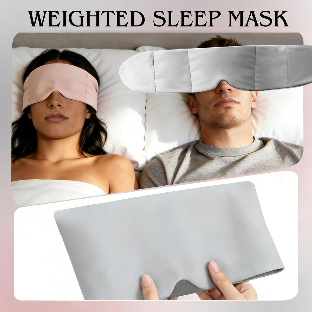 Weighted Sleep Mask for Side Sleepers, 100% Blackout Eye Mask for Sleeping with Adjustable Strap, Dual-Sided Cooling Silk & Warm Cotton Blindfold, Zero Pressure Eye Cover for Travel, Nap & Yoga