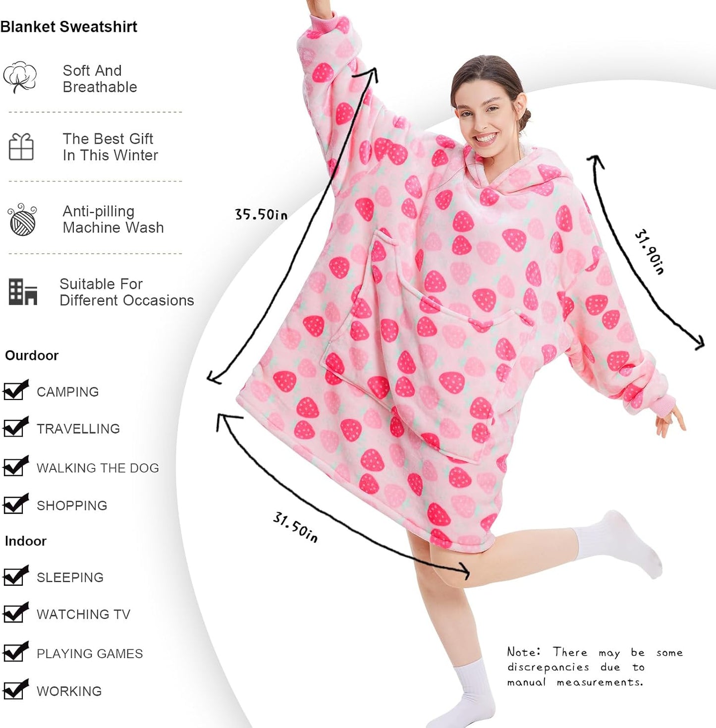 Aemilas Wearable Blanket Hoodie - Warm Sherpa Blanket Sweatshirt as Gifts for Adult Women Mom Men, One Size Fits All