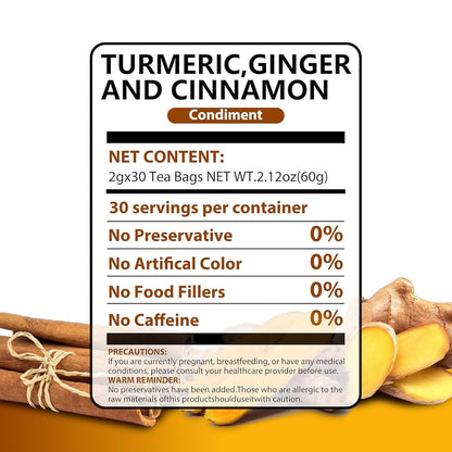 AISDWH, 30 Premium Turmeric Ginger Cinnamon Tea Bags, Digestive Support