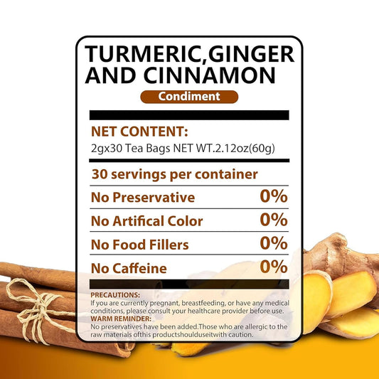 AISDWH, 30 Premium Turmeric Ginger Cinnamon Tea Bags, Digestive Support
