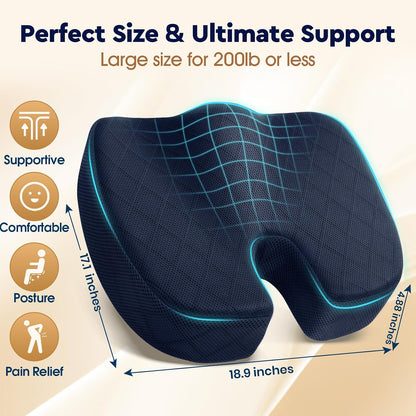 TushGuard Seat Cushion - Memory Foam Sitting Pillow for Office Chair, Car Seat, Airplane, Bleacher - Sciatica & Hip & Coccyx Pain Relief Desk Chair Cushion for Long Sitting Office Workers, Car Drivers
